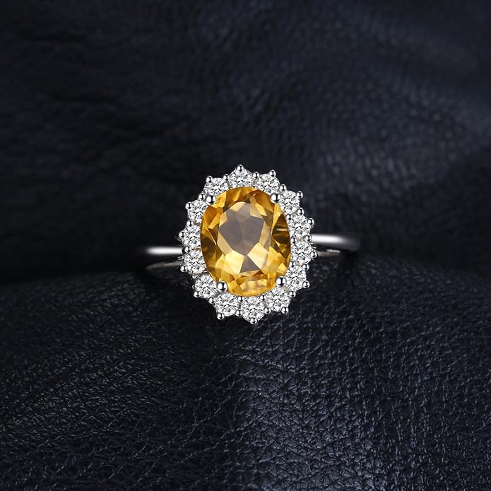JewelryPalace Princess Diana Kate Middleton Class Gemstone Birthstone Sapphire Halo Engagement Rings for Women, Anniversary 14K White Yellow Rose Gold Plated 925 Sterling Silver Promise Rings for Her