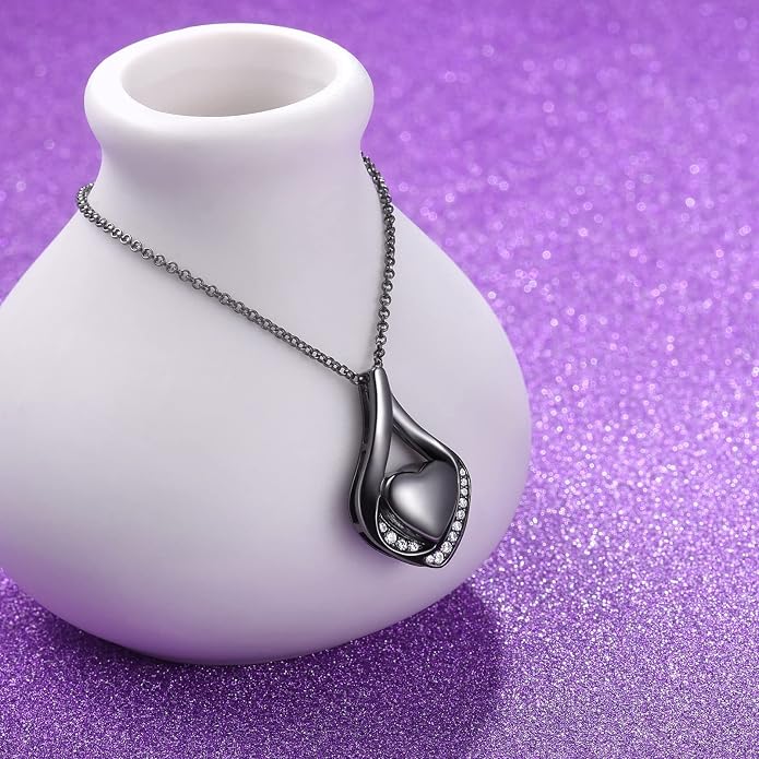 Cremation Jewelry 925 Sterling Silver Teardrop Urn Necklace for Ashes Heart Shape Memorial Keepsake Pendant for Human Ashes for Women Gift