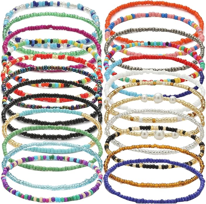 Beaded Anklets for Women Handmade Boho Beaded Ankle Bracelets Colorful Beads Foot Anklets for Women