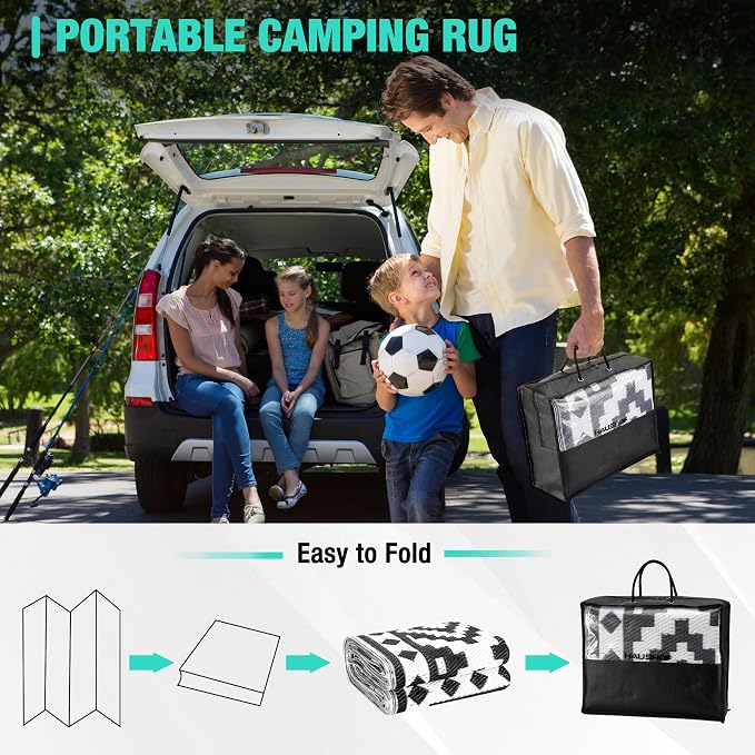 HAUSHOF 5' x 8' Outdoor Rug with LED Strip Light, Waterproof Patio Mat | Waterproof Surface, Easy-Clean Design, Reversible Double-Sided Use, RV Camping Beach Porch Balcony Use