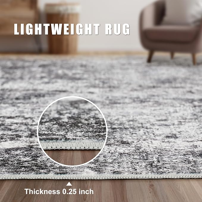 DMOYEST Square Area Rug Living Room Rugs - 8x8 Washable Large Soft Indoor Neutral Modern Abstract Low Pile Rug Carpet for Bedroom Dining Room Farmhouse Home Office - Grey