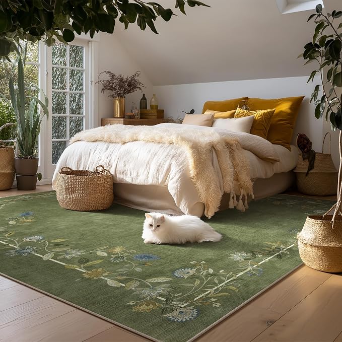 Area Rugs 9x12 Living Room: Washable Rug Stain Resistant Non Slip Low Pile Ultra Soft Faux Wool Lightweight Large Rugs for Bedroom Dining Room Under Table Rug Farmhouse Home Office Nursery Indoor