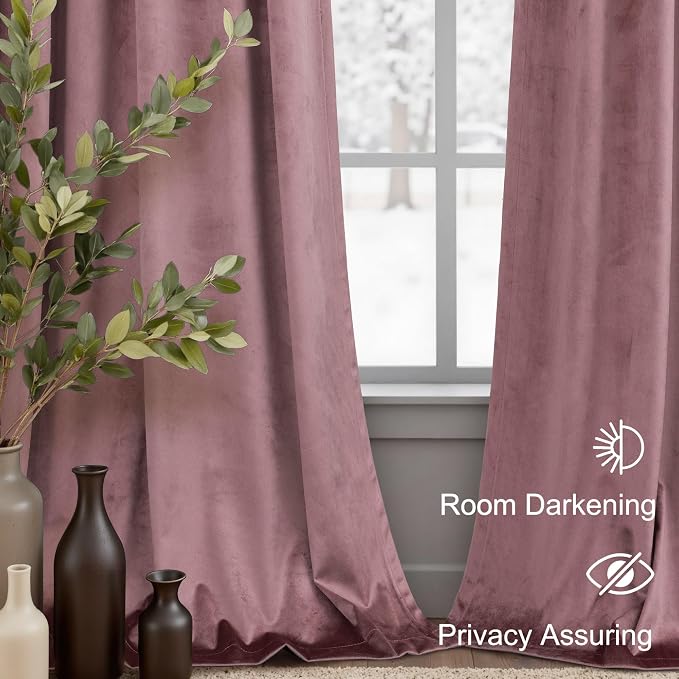Dusty Rose Pink Velvet Curtains 96 Inches Long for Girls Room Kids Nursery 2 Panels Thick Heavy Privacy Noise Reducing Light Drapes for Living Room Darkening Princess Victorian Western Decor 96 Length