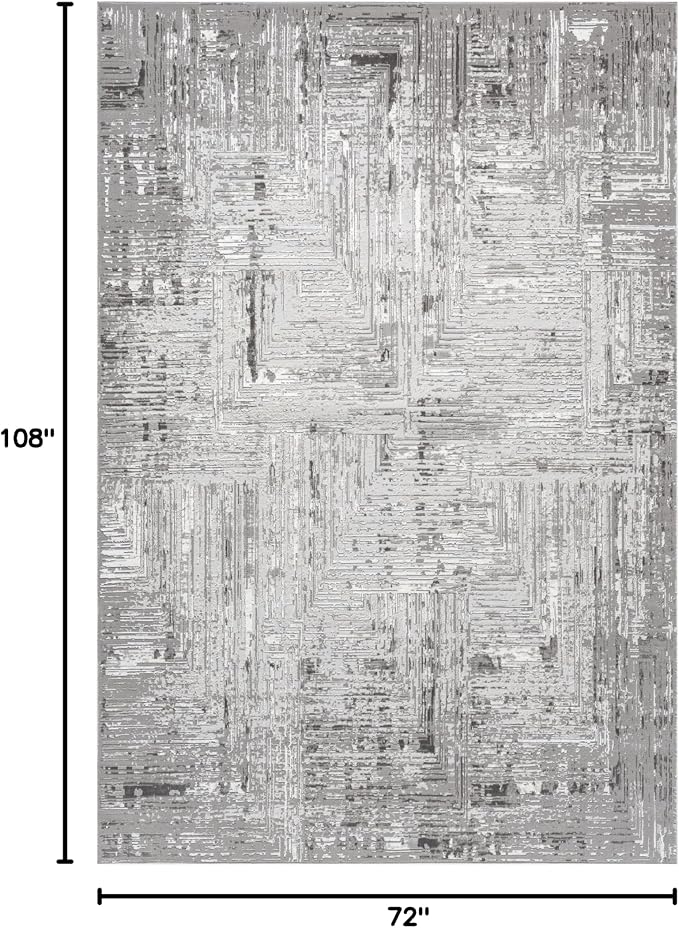 Amy Modern Abstract Area Rug for Living Room, 6x9 Contemporary Textured Geometric Gray Rug, High-Low Pile Stain Resistant Carpet for Bedroom, Dining Room or Kitchen (6' x 9', Gray)