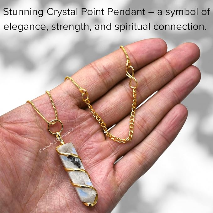 Amazing Gemstone Moonstone Necklace for Women - Premium Rainbow Moonstone Crystals Necklace for Women - Jewelry to bring Balance, Harmony, Creativity, Endurance and Inner Confidence.
