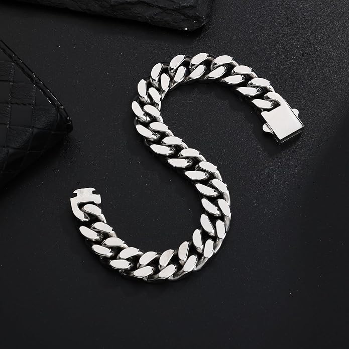 Stainless Steel Cuban Link Bracelet for Men - Gold/Silver Plated Miami Curb Chains Bracelet - Cuban Hand Chain Wrist Bracelet Hip Hop Jewelry, 9mm/11mm Width, 7.5"/8.3"/9"