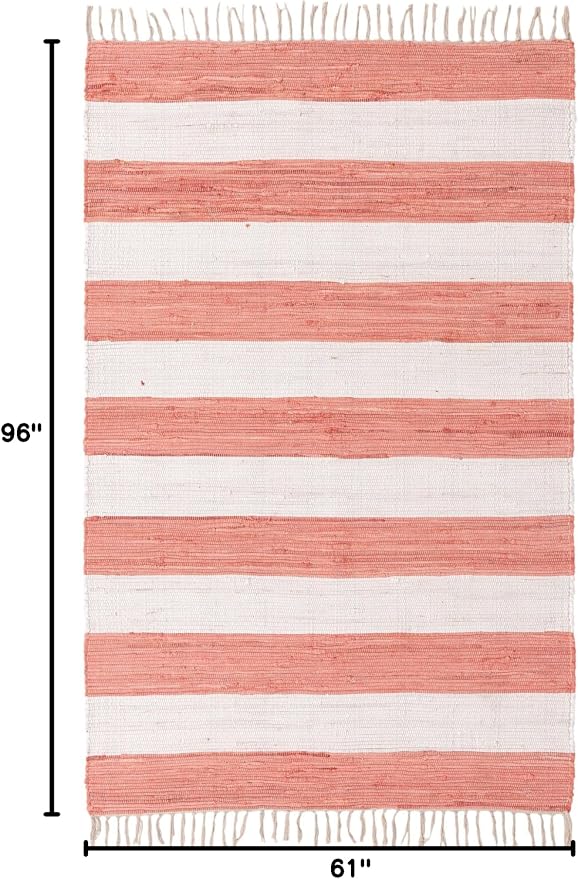 Unique Loom Chindi Rag Collection Area Rug - Striped (5' 1" x 8' Rectangle, Coral and Ivory)