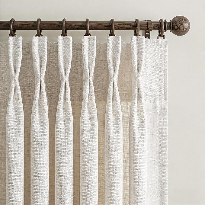 Pinch Pleated Linen Viral Curtains 4 Panels Set for Living Room 96 Inches Long, Birch Memory Trained Pleat Light Sheer Filtering Farmhouse Window Curtain with Hook Ring Ivory Cream Bedroom 8FT Length