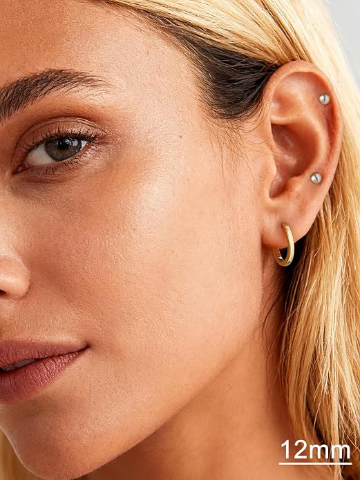 SILVERCUTE 925 Sterling Silver Huggie Hoop Earrings for Women,Hypoallergenic Small Hoop Earrings Lightweight Silver/14K Gold Hoops Cartilage Earrings for Women,8/10/12mm