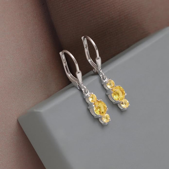LeCalla 925 Sterling Silver Leverback Dangle Earrings for Women | Gemstone Drop Dangle Earring Jewelry Gifts for Wedding, Anniversary, Christmas, Valentine’s Day, New Year