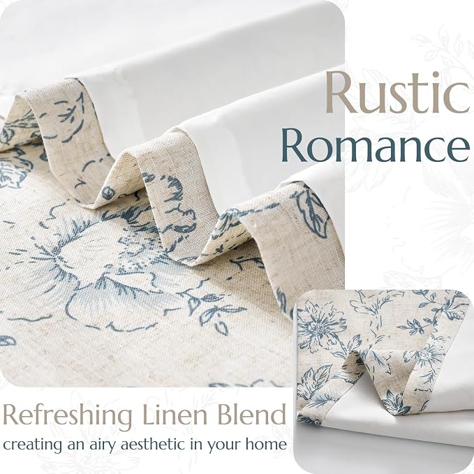 jinchan Blue Floral Linen Curtains Lined 96 Inch Vintage Back Tab 2 Panels | Privacy lining, light filtering drapes, vintage, cottagecore, french country, rustic, bedroom, living room, window treatment
