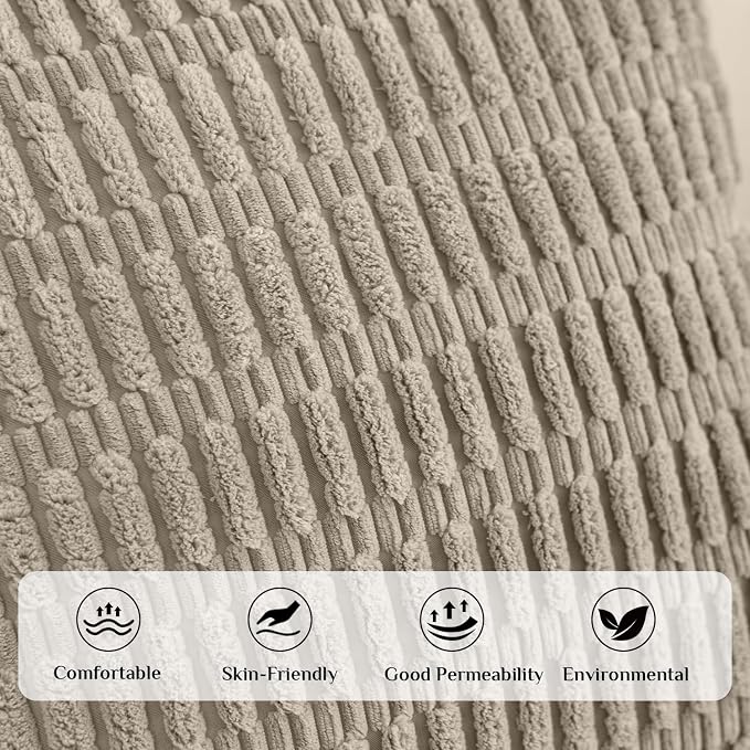 Softalker Throw Pillow Covers 18x18 Inch, Set of 4, Corduroy Soft Striped Farmhouse Boho Pillow Cover, Modern Decorative Cushion Pillow Case for Couch Sofa Bedroom Living Room, Taupe