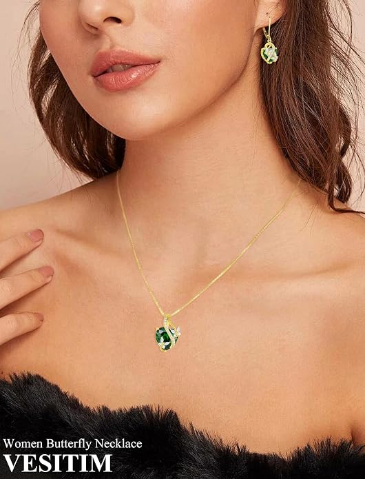 Butterfly Necklaces for Women Sterling Silver Infinity Heart Pendant Birthstone Jewelry Gift with 14k Yellow Gold/Rose Gold Plated