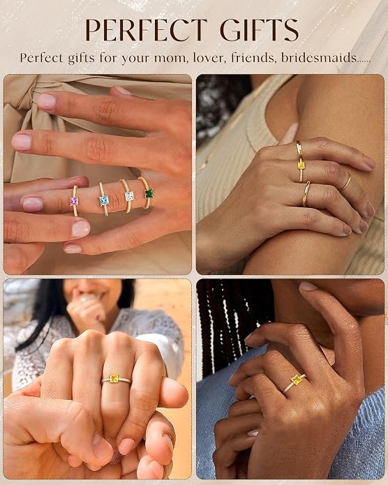 Birthstone Gold Rings for Women Non Tarnish 14K Gold Plated Stackable Cubic Zirconia Thumb Rings Dainty Cute Emerald Eternity Band Pinky Ring Engagement Wedding Promise Rings Jewelry Gifts