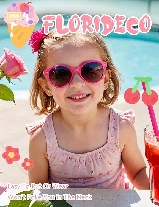 Florideco Hypoallergenic Earrings for Women 316 Surgical Steel Earrings for Sensitive Ears Cute Small Daisy Hoop Earring Heart Flower Strawberry Rainbow Flat Back Earring Sets