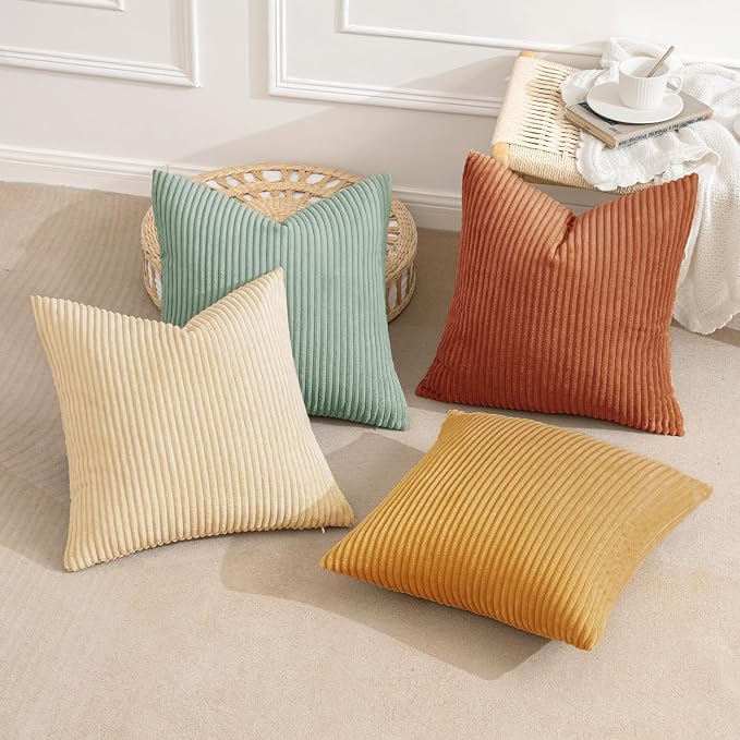 MIULEE Boho Farmhouse Throw Pillow Covers 20x20 Inch Set of 4 Modern Natural Decorative Cushion Covers Soft Corduroy Fall Home Decor for Spring Couch Bed Sofa Living Room Teal-Rust Gradient Series