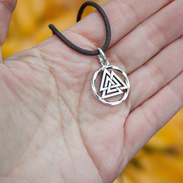 925 Sterling Silver Valknut Viking Necklace - Norse Mythology Odin Amulet - Three Triangles Pendant Chain 20" - Celtic Nordic Viking Jewelry Gift for Men and Women - Handmade