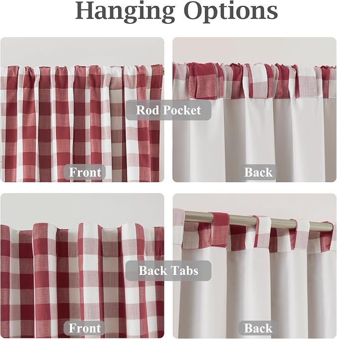 72 Inch Red White Buffalo Plaid Full Blackout Curtain Panels | Farmhouse Gingham Drapes for Bedroom,Thermal Insulated Window Treatment,Rod Pocket Back Tabs,40"Wx72"Lx2