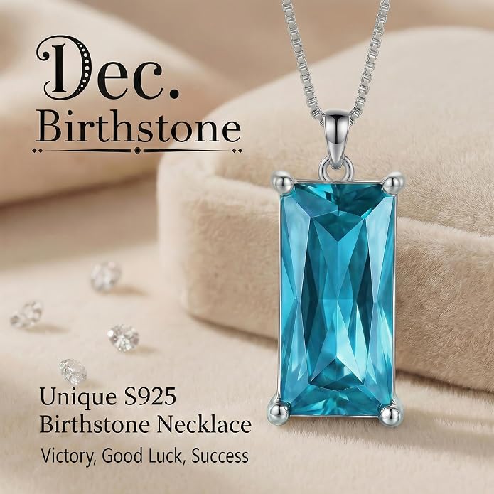 8mm x 16mm Square Birthstone Pendant Necklace – Fashion charming Sterling Silver Gift for women