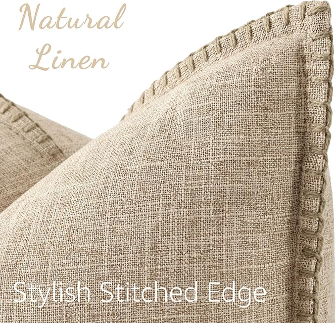 decorUhome Taupe Faux Linen Outdoor Throw Pillow Covers 22x22 Set of 2 | Fall Decorative Textured Neutral Modern Farmhouse Pillow Covers with Stitched Edge for Couch Sofa Bed Living Room