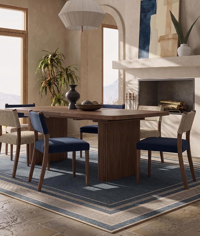 GarveeHome Neutral Easy Jute Rug 3x5 Modern Solid Washable Bedroom Rug | Indoor Small Non Slip Dining Room Throw Carpet Entryway Easy Jute Rugs for Nursery Kitchen Living Room Backyard, Blue