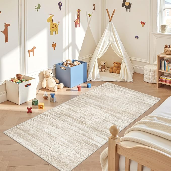 3x6 Runner Rug Non Slip,Washable Hallway Runner Rug,Brown | Neutral Rugs for Kitchen,Entryway,Bedroom,Bathroom,Nursery Room,Thin,Soft Runner Rug,Stain Resistant Indoor Carpet