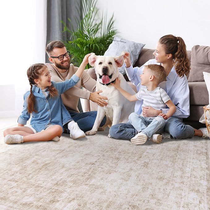 8x10 Area Rugs for Living Room Rug Washable: Modern Large Rug for Dining Room Bedroom Carpet Non Slip 8 by 10 Indoor Abstract Nursery Home Office Beige White