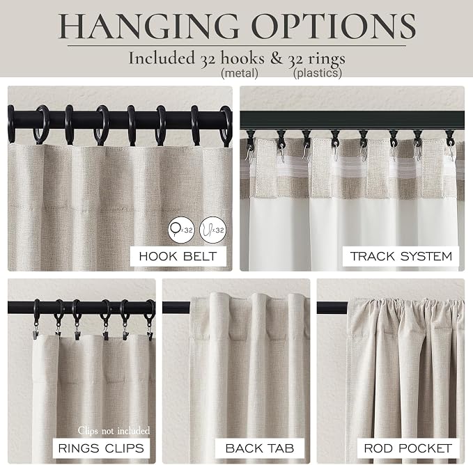 QJmydeco Short Length Blackout Curtains for Bedroom 63 Inch Length Pretty Custom Drapes Thermal Kitchen Traverse Curtains with Hooks for Track/Back Tab Basement Window Natural Cream(50W x 63L 2Panels)