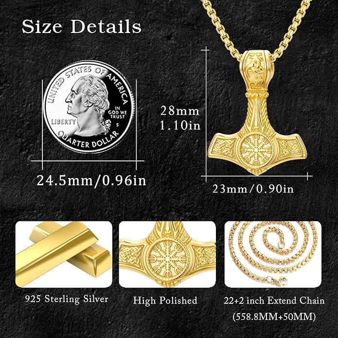 Viking Necklace for Men 925 Sterling Silver Nordic Viking Necklace Viking Amulet Jewelry Gifts for Men Women