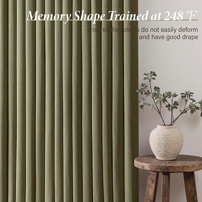 MIULEE Pinch Pleated Thick Linen Curtains 84 Inch 4 Panels Set Back Tab Memory Trained Pinch Pleat Semi Sheer Light Filtering Curtains Let Light in Window Drapes for Living Room Bedroom Olive Green