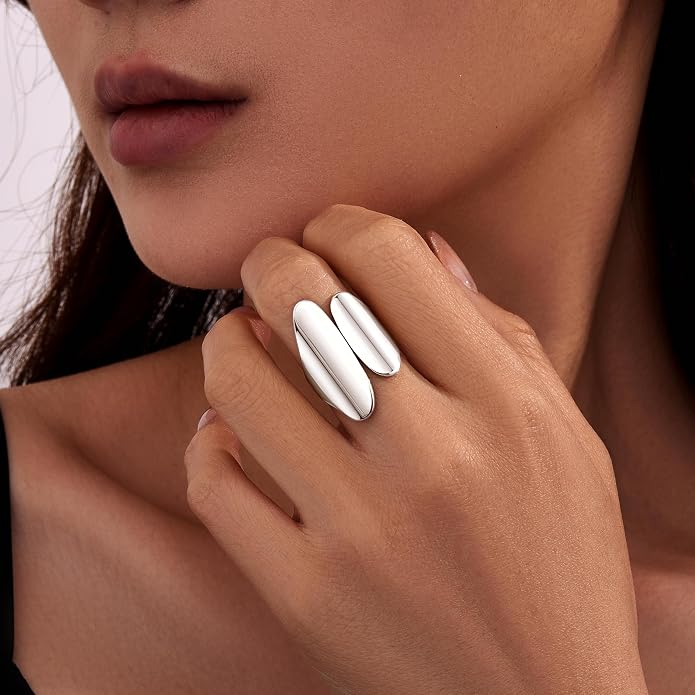 Gelbesty Waterproof Gold Statement Rings for Women, 14K Gold Plated Chunky Open Stackable Rings Non Tarnish Fashion Adjustable Stainless Steel Pinky Knuckle Signet Vintage Ring Jewelry Size 5-11