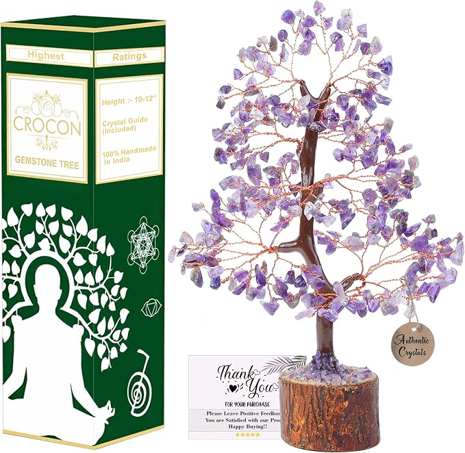 Crocon® Amethyst Crystals Tree, Birthday Gifts for Women & Men, Purple House Decor for Shelf Healing Crystals, Spiritual Gift Purple Decor, House Warming Gifts New Home, Birthday Gift for Mom Sister