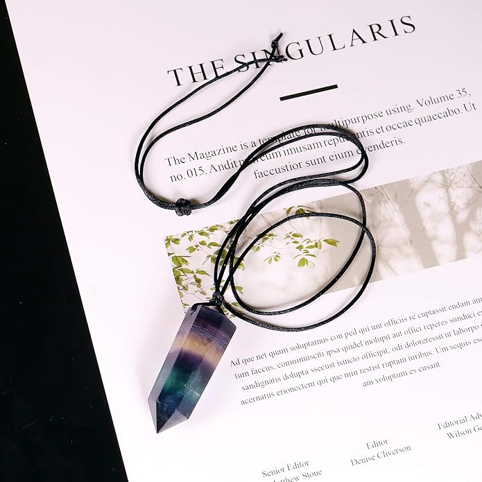 Runyangshi Healing Crystal Pendants, Single Pointed Natural Crystal Quartz Necklace 6 Faceted Chakra Crystal Wand Stone Reiki Energy