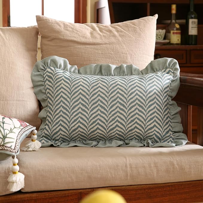 ISAENNE Vintage Elegant Linen Throw Pillow Cover,20"x12"-Serenity E | Designer French Rectangle Pillow Cover,Concealed Zipper Design,Floral Pattern,Sofa,Bedroom,Living Room,Lounge Chairs
