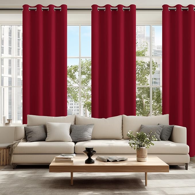 Hiasan Blackout Curtains for Bedroom, 52 x 96 Inches Long - Thermal Insulated & Light Blocking Window Curtains for Living Room, 2 Drape Panels Sewn with Tiebacks, Christmas Red