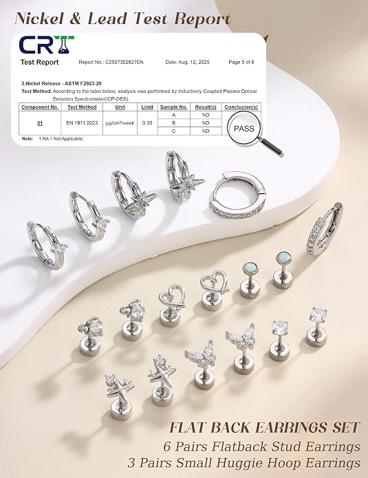 Kakonia Hypoallergenic Flat Back Earrings for Women Men Surgical Steel Earring for Sensitive Ears, 14K Gold Plated Stainless Steel Flatback Stud Hoop Cartilage Earring Stacks for Multiple Piercing
