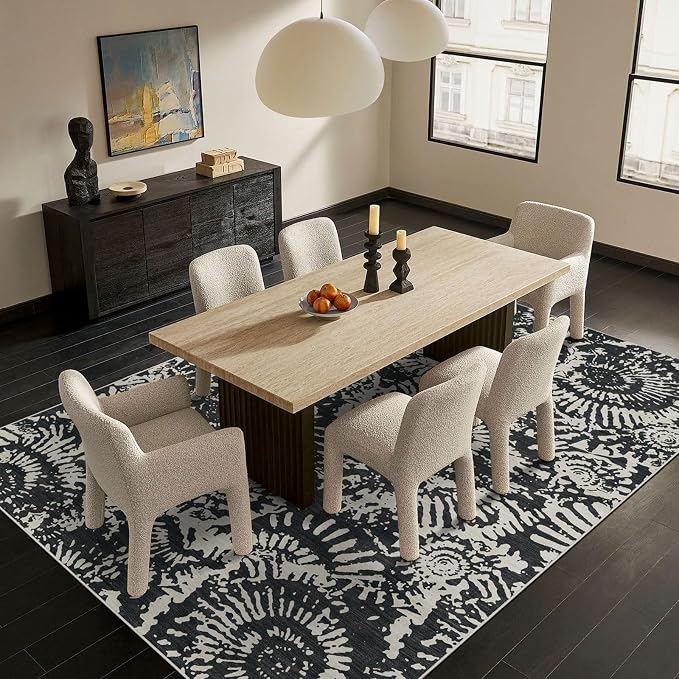 BLISSA Black White Modern 5x7 Area Rug - Ultra-Thin Washable Living Room Rug, Soft Non-Slip Geometric Neutral Abstract Rugs for Bedroom Living Room Playroom Foyer Dining Room Rugs for Under Table