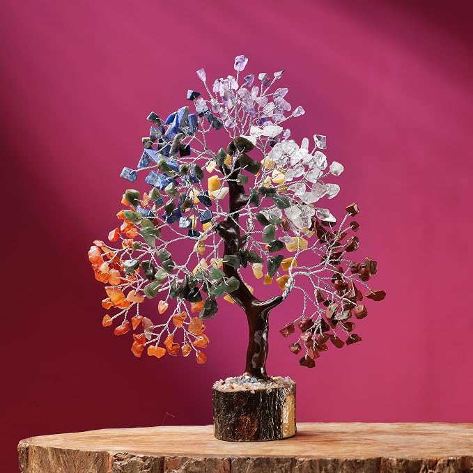 Seven Chakra Natural Stone Money Tree | Tree of Life | Energy Healing Stones | Feng Shui Bonsai | Reiki Crystal Healing | Good Luck | Chakra Tree | Spiritual | Crystal Gifts | Office Home Decor