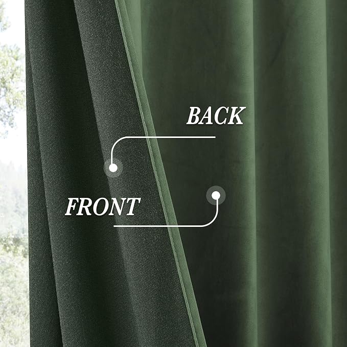 RYB HOME Elegant Green Velvet Curtains 84 inches Long, Light Blocking, Thermal Insulated, Stylish Back Tab Velvet Drapes for Cozy Home Aesthetics, 52" W x L96 L, 2 Panels Set