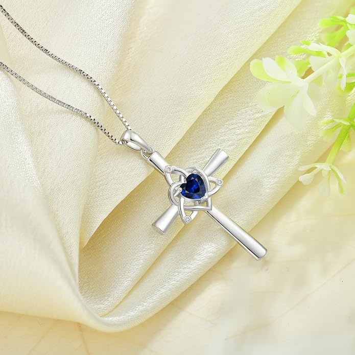 Celtic Cross Necklace 925 Sterling Silver Necklace for Women Birthstone Necklace Jewelry Gifts for Christmas Birthday or Anniversary Birthday