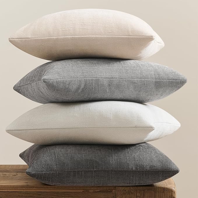 Pack of 4 Throw Pillow Covers 20x20 Inch Chenille Textured Neutral Grey Soft Pillow Covers Solid Decorative Farmhouse Cushion Covers Home Boho Decor for Couch Sofa Bed Living Room