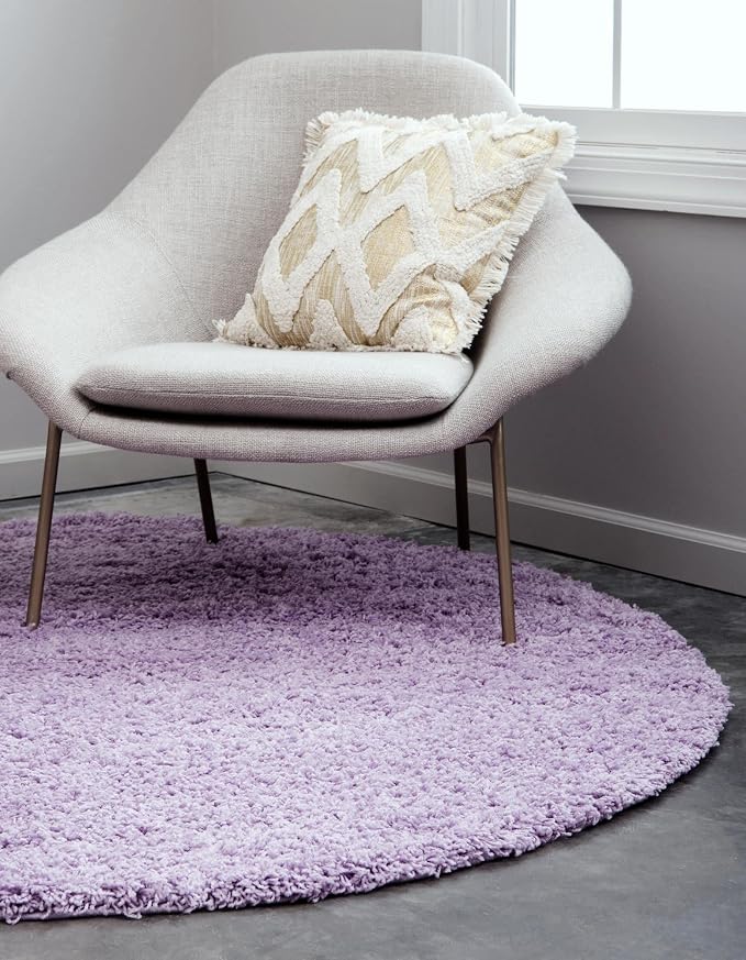 Unique Loom Solid Shag Collection Area Rug (3' 3" Round, Lilac)