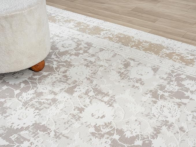 Amber Traditional Floral Area Rug for Living Room, 5x7 Vintage Persian-Inspired Cream Neutral Rug, Medium Pile Stain Resistant Carpet for Bedroom, Dining Room or Kitchen (5' x 7', Cream)