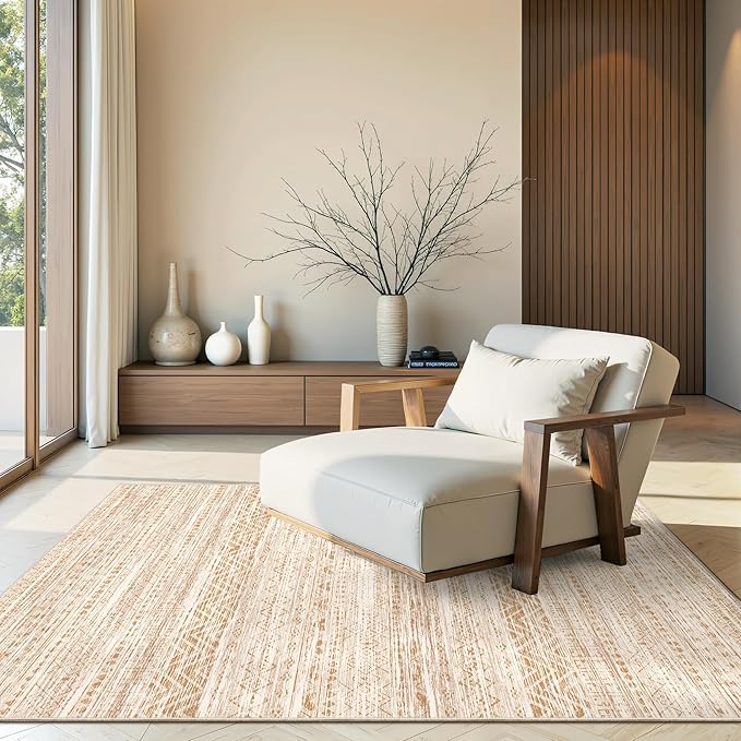 Miukiki 4x6 Area Rug for Living Room Moroccan Washable Rugs Non Slip Indoor Floor Carpet Foldable Large Soft Area Rug for Dining Room Bedroom with Low Pile(Beige,4'x6')