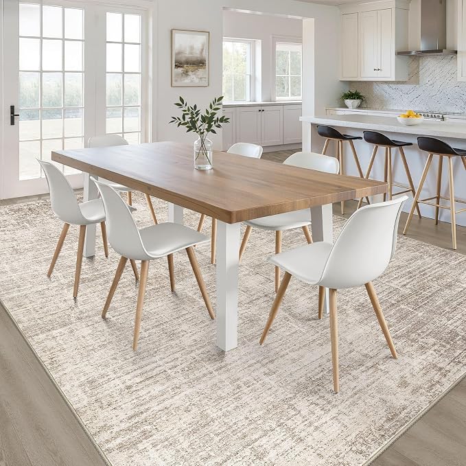 7x9 Area Rug Living Room: Washable Large Neutral Brown Rug Abstract Soft Modern Stain Resistant Indoor Floor Non-Slip Carpet for Bedroom Nursery Kids Office Playroom Dining Room Under Table Home