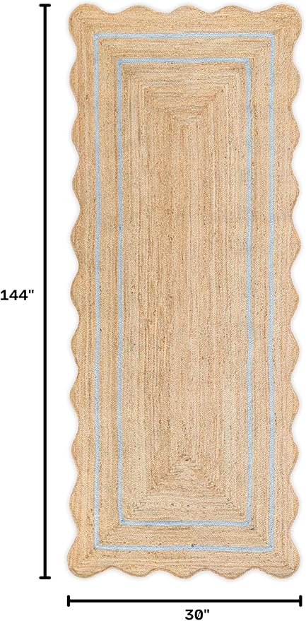 Wave Scalloped Natural Jute Runner, Gray (2'6"x12'): Boho Farmhouse Entryway Scallop Rug