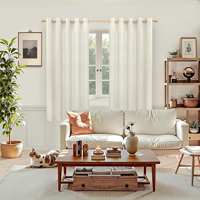 YoungsTex 60 Inch Wide Linen Curtains 2 Panels Grommet 63 Inch Length Light Filtering Window Drapes Privacy for Bedroom Office Living Room, 60 X 63 Inch