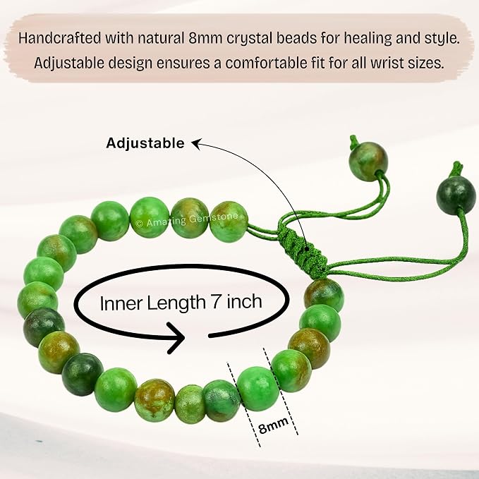 Amazing Gemstone Variscite Bracelet for Women Men's Gifts - Protection Healing Crystal Bracelet - 8mm Gemstone Beaded Adjustable Bracelet