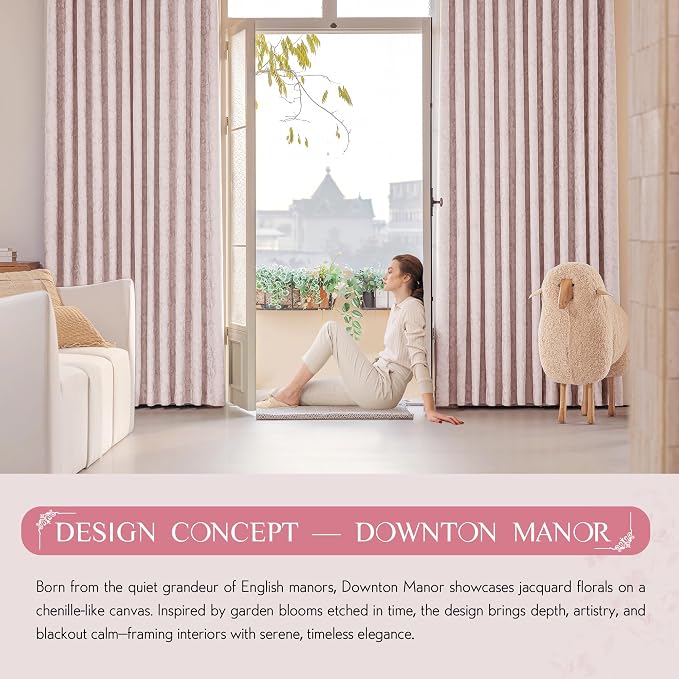 Beauoop Pink Floral Jacquard Blackout Curtains for Bedroom 52x108 2 Panels | Flower Chenille Room Darkening Drapes for Living Room 108 Inch Long Thermal Insulated Soundproof Window treatment Grommet