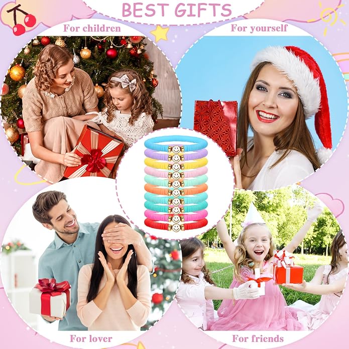 Equsion 100 Pcs Preppy Friendship Bracelets for Women Heishi Surfer Clay Stackable Bead Easter Boho Y2k Bracelets Gifts
